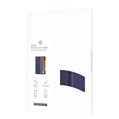 Cazy Hoes geschikt voor iPad Pro 12.9 2020 (4th Gen) - TriFold Tablet Smart Cover met Penhouder - Blauw