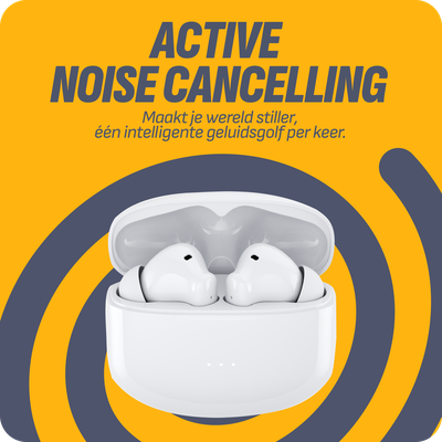 Cazy Draadloze Oordopjes met Active Noise Cancelling (Wit) + Siliconen Hoesje (Groen)