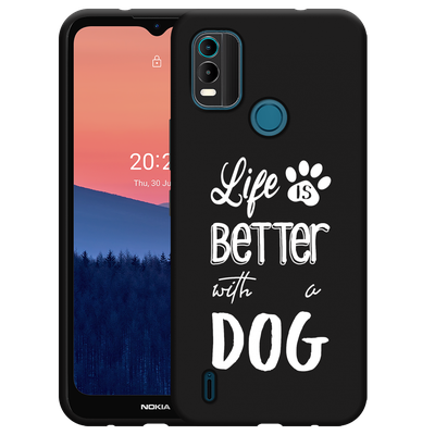 Cazy Hoesje Zwart geschikt voor Nokia C21 Plus - Life Is Better With a Dog Wit