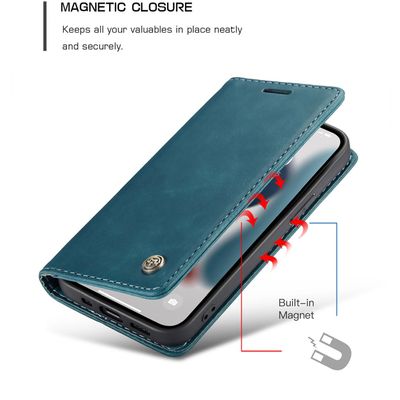 Hoesje geschikt voor iPhone 13 - CASEME Retro Telefoonhoesje met Portemonnee - Blauw