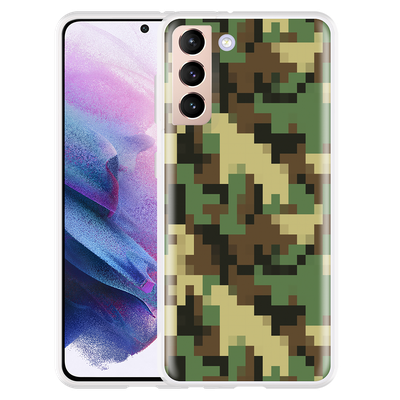 Cazy Hoesje geschikt voor Samsung Galaxy S21 - Pixel Camouflage