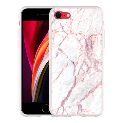 Cazy Hoesje geschikt voor iPhone SE 2020 - White Pink Marble