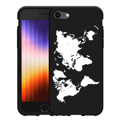 Cazy Hoesje Zwart geschikt voor iPhone SE 2022 - World Map