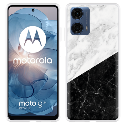 Cazy Hoesje geschikt voor Motorola Moto G04/G04s/G24/G24 Power Zwart Wit Marmer