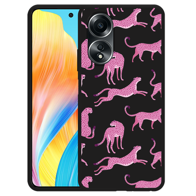 Cazy Hoesje Zwart geschikt voor Oppo A58 4G Roze Cheeta's