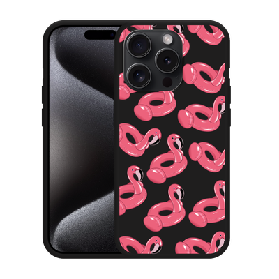 Cazy Hoesje Zwart geschikt voor iPhone 15 Pro Max Inflatable Flamingos