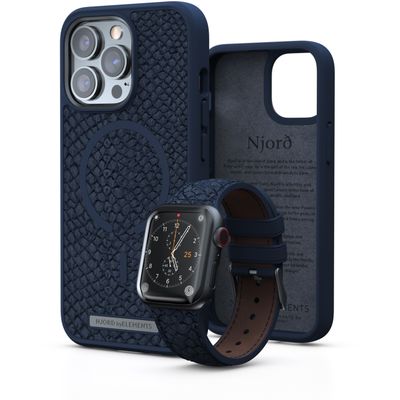 Njord Collections Zalm Leder Hoesje geschikt voor iPhone 13 Pro - Blauw