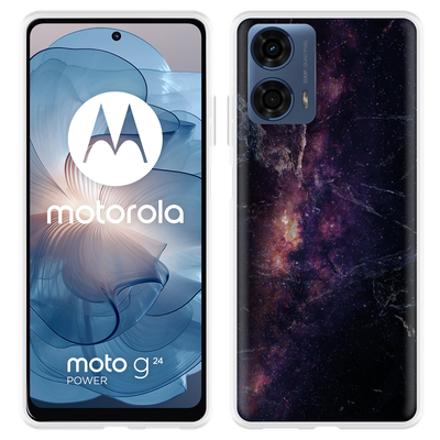 Cazy Hoesje geschikt voor Motorola Moto G04/G04s/G24/G24 Power Black Space Marble