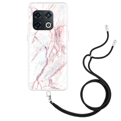 Cazy Hoesje met Koord geschikt voor OnePlus 10 Pro - White Pink Marble
