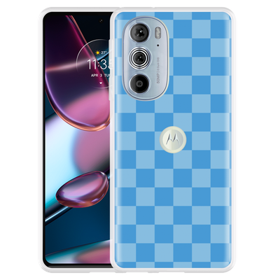 Cazy Hoesje geschikt voor Motorola Edge 30 Pro - Blauw Dambordpatroon