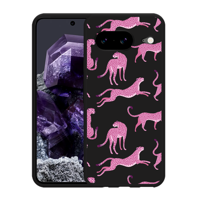 Cazy Hoesje Zwart geschikt voor Google Pixel 8 Roze Cheeta's