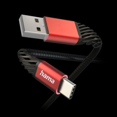 Hama Extreme USB-C naar USB-A Kabel - 150cm - Zwart/Rood