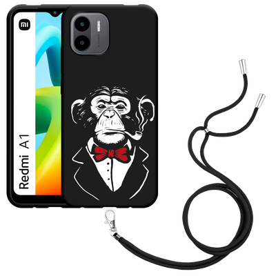 Cazy Hoesje met koord Zwart geschikt voor Xiaomi Redmi A1 Smoking Chimp