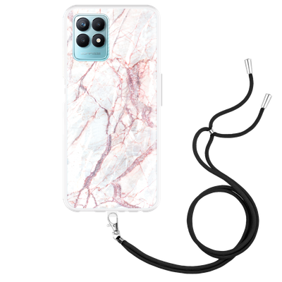 Cazy Hoesje met Koord geschikt voor Realme Narzo 50 - White Pink Marble