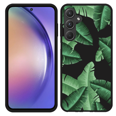 Cazy Hoesje Zwart geschikt voor Samsung Galaxy A55 Palm Leaves