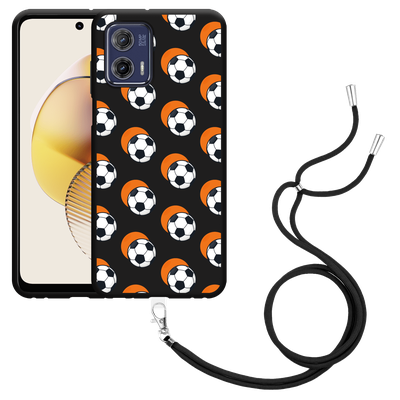 Cazy Hoesje met koord Zwart geschikt voor Motorola Moto G73 Soccer Ball Orange