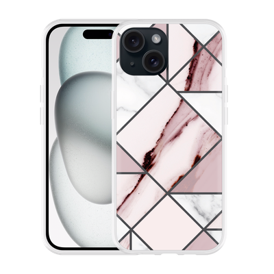 Cazy Hoesje geschikt voor iPhone 15 Roze Marmer
