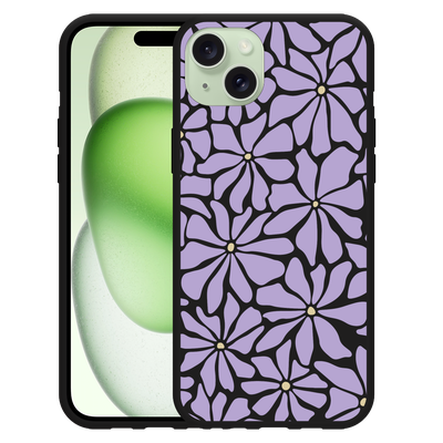 Cazy Hoesje Zwart geschikt voor iPhone 15 Plus Abstracte Paarse Bloemen