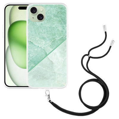 Cazy Hoesje met koord geschikt voor iPhone 15 Plus Green Marble