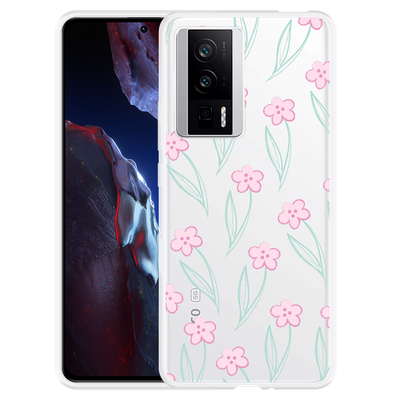 Cazy Hoesje geschikt voor Poco F5 Pro Roze Bloemetjes