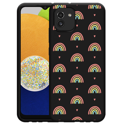 Cazy Hoesje Zwart geschikt voor Samsung Galaxy A03 - Regenboog Patroon