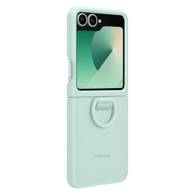 Samsung Hoesje geschikt voor Samsung Galaxy Z Flip6 - Siliconen Cover met Ring - Mint