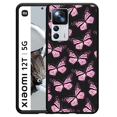 Cazy Hoesje Zwart geschikt voor Xiaomi 12T/12T Pro - Roze Vlinders