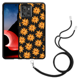 Hoesje met koord Zwart geschikt voor Motorola ThinkPhone Oranje Bloemen