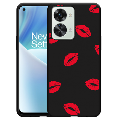 Cazy Hoesje Zwart geschikt voor OnePlus Nord 2T - Red Kisses
