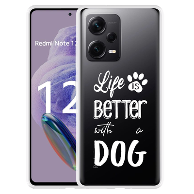 Cazy Hoesje geschikt voor Xiaomi Redmi Note 12 Pro+ 5G Life Is Better With a Dog Wit