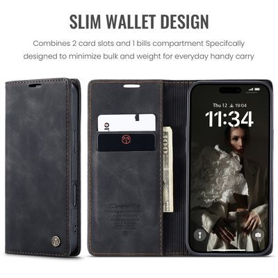 Caseme Hoesje geschikt voor iPhone 16 Pro Max - Retro Wallet Case - Zwart