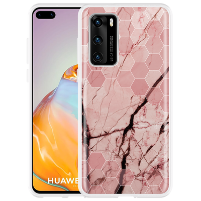 Cazy Hoesje geschikt voor Huawei P40 - Pink Marble