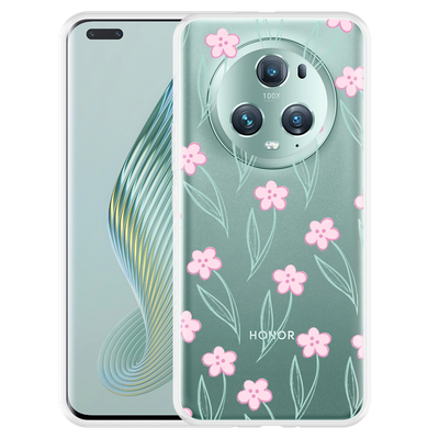 Cazy Hoesje geschikt voor Honor Magic5 Pro Roze Bloemetjes