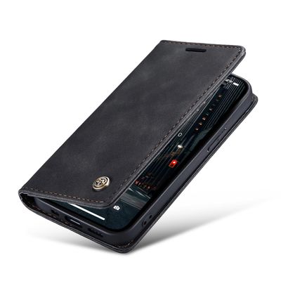 Caseme Hoesje geschikt voor iPhone 14 Pro - Retro Wallet Case - Zwart