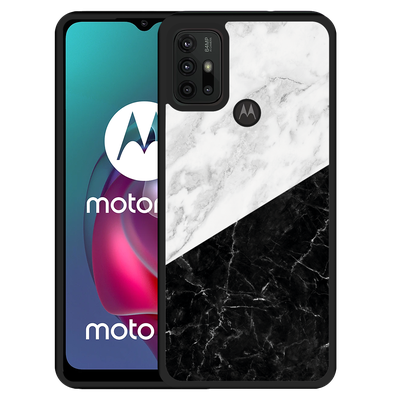 Cazy Hardcase hoesje geschikt voor Motorola Moto G10 - Zwart Wit Marmer