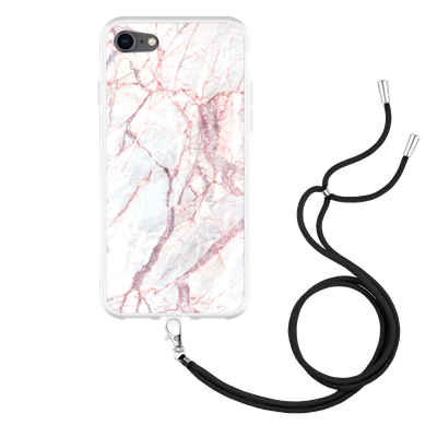 Cazy Hoesje met Koord geschikt voor iPhone 8 - White Pink Marble