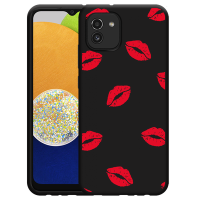 Cazy Hoesje Zwart geschikt voor Samsung Galaxy A03 - Red Kisses