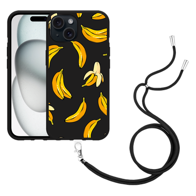 Cazy Hoesje met koord Zwart geschikt voor iPhone 15 Banana