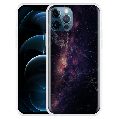 Cazy Hoesje geschikt voor iPhone 12 Pro - Black Space Marble