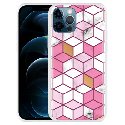 Cazy Hoesje geschikt voor iPhone 12 Pro - Pink White Marble