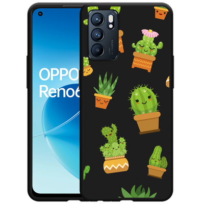 Cazy Hoesje Zwart geschikt voor Oppo Reno6 5G - Happy Cactus