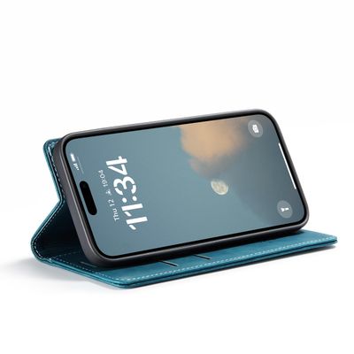 Caseme Hoesje geschikt voor iPhone 16 - Retro Wallet Case - Blauw