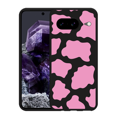 Cazy Hoesje Zwart geschikt voor Google Pixel 8 Roze Koeienvlekken