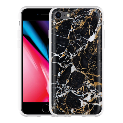 Cazy Hoesje geschikt voor iPhone 8 - Zwart Goud Marmer