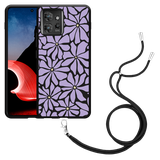 Hoesje met koord Zwart geschikt voor Motorola ThinkPhone Abstracte Paarse Bloemen