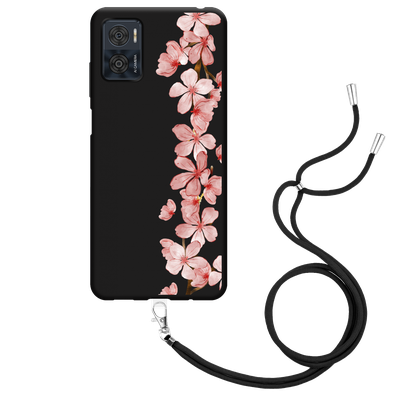 Cazy Hoesje met Koord Zwart geschikt voor Motorola Moto E22/E22i - Flower Branch