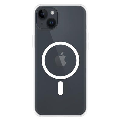 Cazy Soft TPU Hoesje met Magnetische Ring geschikt voor iPhone 14 Plus - Transparant + 2 in 1 Magnetische Draadloze Charger Pad 15W - Wit