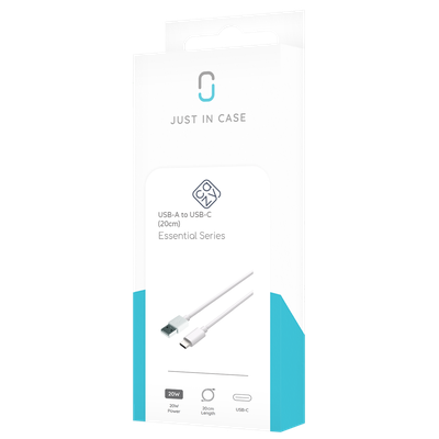 Just in Case Essential USB-A to USB-C PD Cable (20cm) - White
