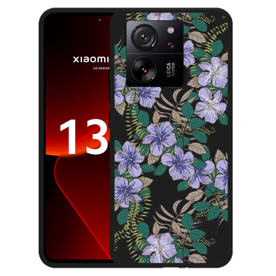 Cazy Hoesje Zwart geschikt voor Xiaomi 13T/13T Pro Purple Flowers