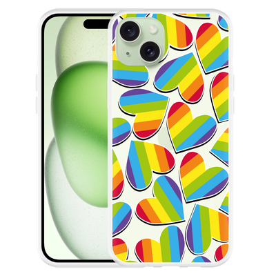 Cazy Hoesje geschikt voor iPhone 15 Plus Regenboog Hartjes